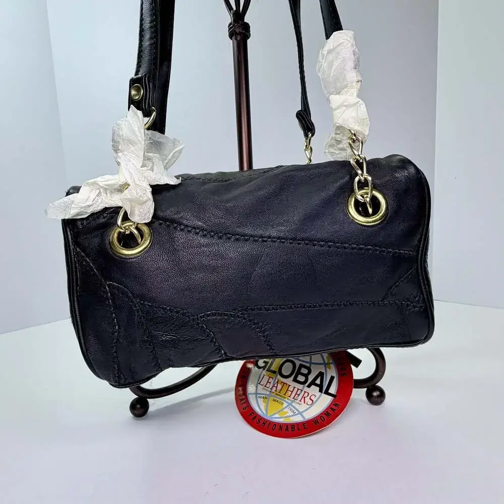 Global Leathers Benson Bag Corp Patchwork Black Genuine Leather Crossbody Bag
